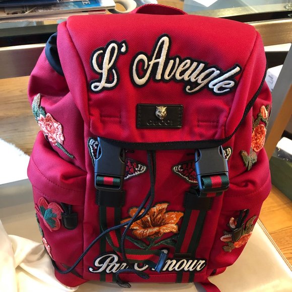 HOST PICK🥳💕 Gucci Backpack with Patches in Red NEW WITH DUST BAG - Picture 1 of 3
